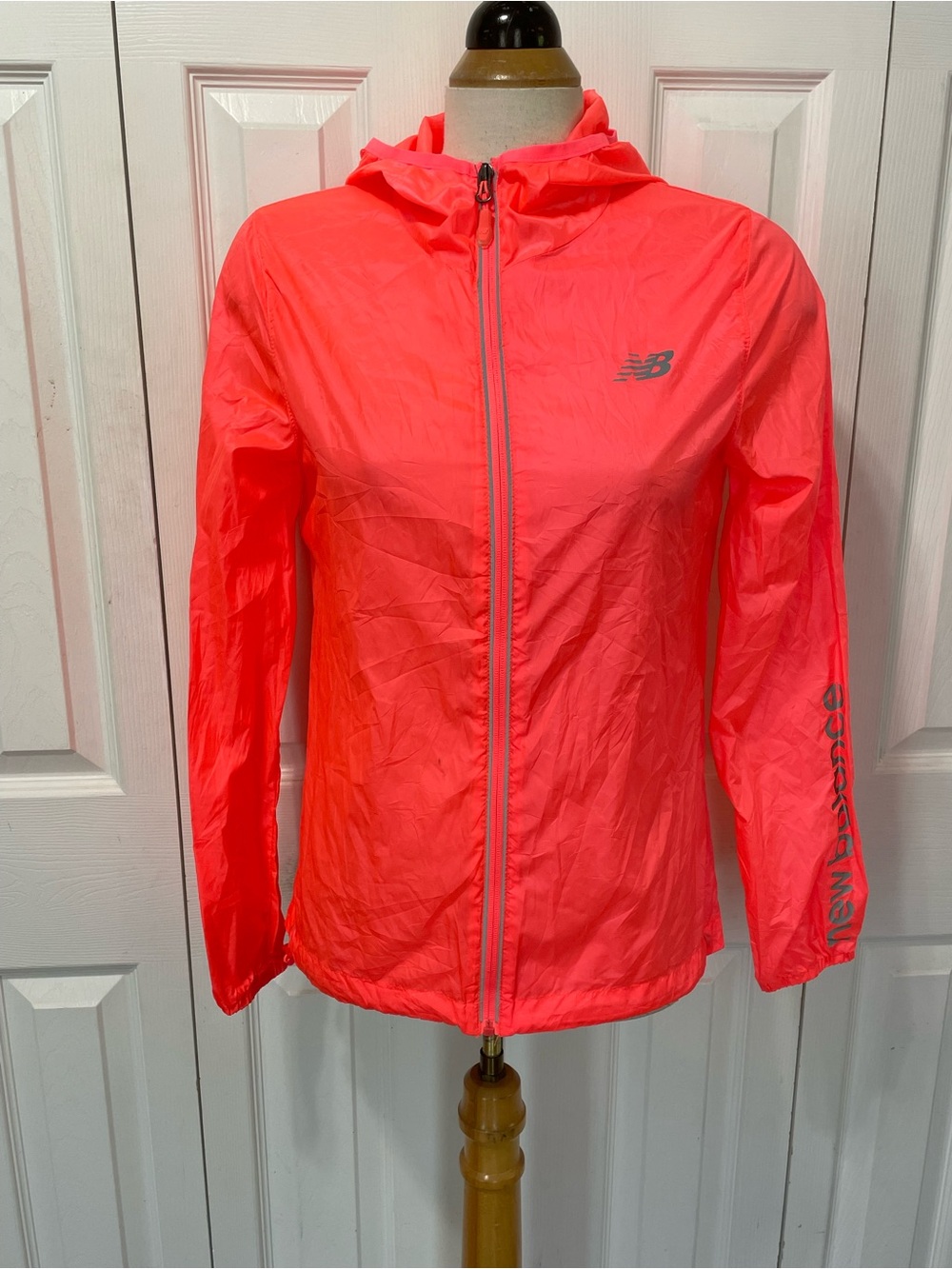 New Balance ultra light weight Neon Coral Hooded Windbreaker Jacket